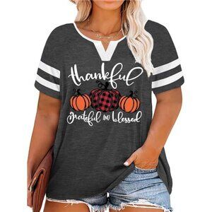 Plus Size Shirt – Thankful Grateful Blessed with Leopard Pumpkin Print